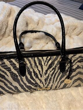Brahmin Black and Cream Zebra-Print Top-Handle Tote